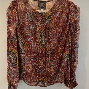 Johnny Was Jade collection XS chiffon fabric paisley button front blouse, NWOT